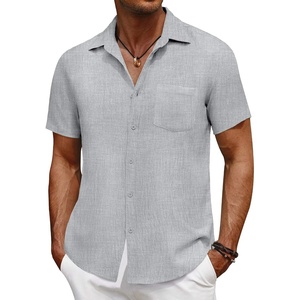 image:imageCOOFANDY Mens Short Sleeve Button Down Shirt Casual Summer Beach Untucked Vacation Textured Shirts with PocketQuiet Gray