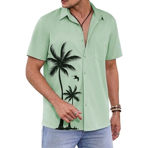 image:imageCOOFANDY Mens Short Sleeve Button Down Shirt Casual Summer Beach Untucked Vacation Textured Shirts with PocketSage Green  Palm Tree