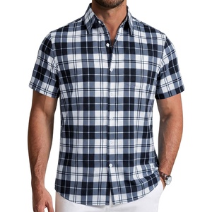image:imageCOOFANDY Mens Short Sleeve Button Down Shirts Plaid Summer Dress Shirt with Pocket Business Casual Outfits for MenBlack White Plaid