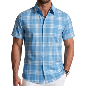 image:imageCOOFANDY Mens Short Sleeve Button Down Shirts Plaid Summer Dress Shirt with Pocket Business Casual Outfits for MenLight Blue Plaid