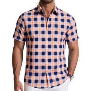 image:imageCOOFANDY Mens Short Sleeve Button Down Shirts Plaid Summer Dress Shirt with Pocket Business Casual Outfits for MenNavy Orange Plaid