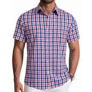 image:imageCOOFANDY Mens Short Sleeve Button Down Shirts Plaid Summer Dress Shirt with Pocket Business Casual Outfits for MenRed Blue Plaid