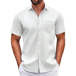 image:imageCOOFANDY Mens Short Sleeve Casual Button Down Shirts Summer Untucked Dress Shirts with PocketGreen Stripewhite