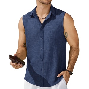 image:imageCOOFANDY Mens Sleeveless Beach Shirts Summer Button Up Tank Tops Casual Textured Tank ShirtBlue Violet