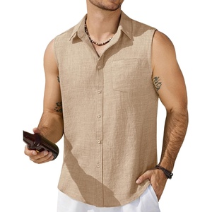 image:imageCOOFANDY Mens Sleeveless Beach Shirts Summer Button Up Tank Tops Casual Textured Tank ShirtKhaki