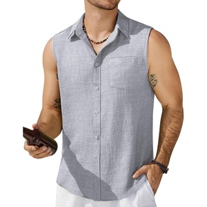 image:imageCOOFANDY Mens Sleeveless Beach Shirts Summer Button Up Tank Tops Casual Textured Tank ShirtLight Grey