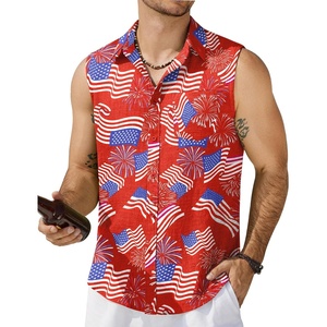 image:imageCOOFANDY Mens Sleeveless Beach Shirts Summer Button Up Tank Tops Casual Textured Tank ShirtPatriotic Red Floral