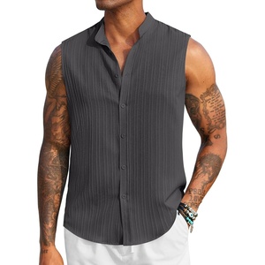 image:imageCOOFANDY Mens Sleeveless Summer Shirts Beach Tank Tops Button Up Textured Tank Shirt for VacationDark Grey