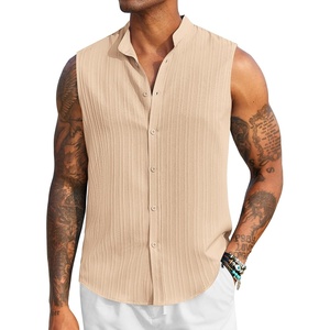 image:imageCOOFANDY Mens Sleeveless Summer Shirts Beach Tank Tops Button Up Textured Tank Shirt for VacationKhaki