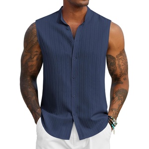 image:imageCOOFANDY Mens Sleeveless Summer Shirts Beach Tank Tops Button Up Textured Tank Shirt for VacationNavy Blue