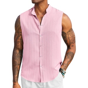 image:imageCOOFANDY Mens Sleeveless Summer Shirts Beach Tank Tops Button Up Textured Tank Shirt for VacationPink