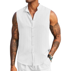 image:imageCOOFANDY Mens Sleeveless Summer Shirts Beach Tank Tops Button Up Textured Tank Shirt for VacationWhite