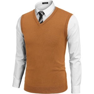 image:imageCOOFANDY Mens Sleeveless Sweater Vest VNeck Solid Cotton Pullover  V Neck Design Slim Fit Sleeveless Ribbed Hem Antipilling ComfortableStretch Fall and WinterLight Brown