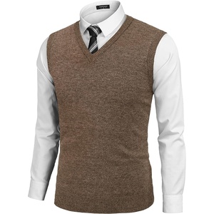 image:imageCOOFANDY Mens Sleeveless Sweater Vest VNeck Solid Cotton Pullover  V Neck Design Slim Fit Sleeveless Ribbed Hem Antipilling ComfortableStretch Fall and WinterBrown