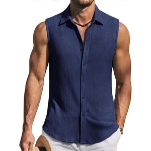 image:imageCOOFANDY Mens Summer Sleeveless Shirts Beach Knit Tank Top Button Up Casual Tank Shirt Vacation TopsNavy Blue