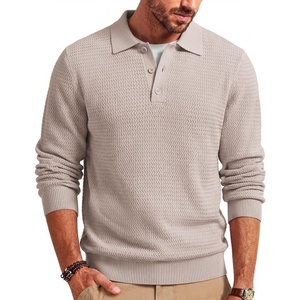 image:imageCOOFANDY Mens Sweater Long Sleeve Knitted Polo Textured Casual Pullover  Polo Collar Long Sleeve V Neck Cable Knit Texture SoftStretchWarm Regular Fit Fall ClothingKhaki
