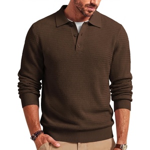 image:imageCOOFANDY Mens Sweater Long Sleeve Knitted Polo Textured Casual Pullover  Polo Collar Long Sleeve V Neck Cable Knit Texture SoftStretchWarm Regular Fit Fall ClothingAsh Brown