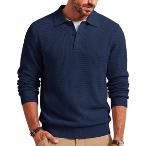image:imageCOOFANDY Mens Sweater Long Sleeve Knitted Polo Textured Casual Pullover  Polo Collar Long Sleeve V Neck Cable Knit Texture SoftStretchWarm Regular Fit Fall ClothingNavy Blue