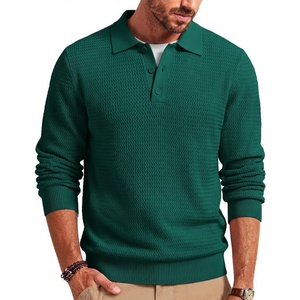 image:imageCOOFANDY Mens Sweater Long Sleeve Knitted Polo Textured Casual Pullover  Polo Collar Long Sleeve V Neck Cable Knit Texture SoftStretchWarm Regular Fit Fall ClothingGreen