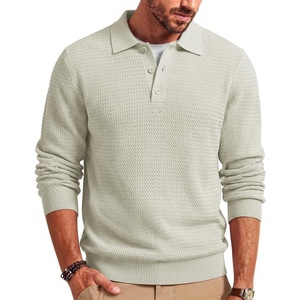 image:imageCOOFANDY Mens Sweater Long Sleeve Knitted Polo Textured Casual Pullover  Polo Collar Long Sleeve V Neck Cable Knit Texture SoftStretchWarm Regular Fit Fall ClothingLight Khaki