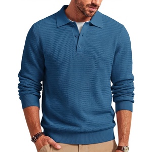 image:imageCOOFANDY Mens Sweater Long Sleeve Knitted Polo Textured Casual Pullover  Polo Collar Long Sleeve V Neck Cable Knit Texture SoftStretchWarm Regular Fit Fall ClothingDeep Blue