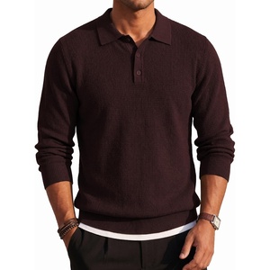 image:imageCOOFANDY Mens Sweater Long Sleeve Knitted Polo Textured Casual Pullover  Polo Collar Long Sleeve V Neck Cable Knit Texture SoftStretchWarm Regular Fit Fall ClothingBrown