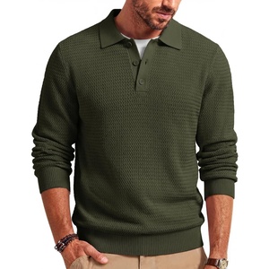 image:imageCOOFANDY Mens Sweater Long Sleeve Knitted Polo Textured Casual Pullover  Polo Collar Long Sleeve V Neck Cable Knit Texture SoftStretchWarm Regular Fit Fall ClothingArmy Green