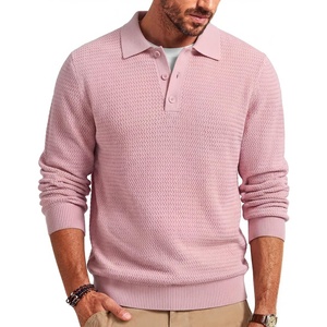 image:imageCOOFANDY Mens Sweater Long Sleeve Knitted Polo Textured Casual Pullover  Polo Collar Long Sleeve V Neck Cable Knit Texture SoftStretchWarm Regular Fit Fall ClothingPink