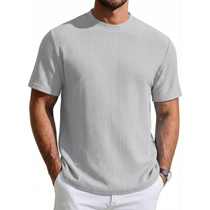 image:imageCOOFANDY Mens TShirt Short Sleeve Crew Neck Textured Shirts Classic Knit Pullover TeesLight Grey