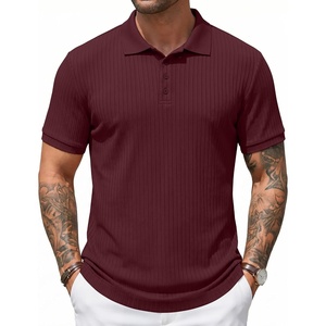 image:imageCOOFANDY Mens Textured Polo Sweater Casual Short Sleeve Sweaters Summer Slim Fit Golf SweaterDeep Red