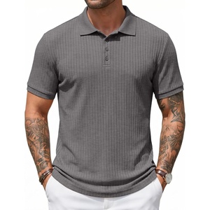 image:imageCOOFANDY Mens Textured Polo Sweater Casual Short Sleeve Sweaters Summer Slim Fit Golf SweaterDrak Grey