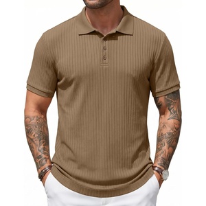 image:imageCOOFANDY Mens Textured Polo Sweater Casual Short Sleeve Sweaters Summer Slim Fit Golf SweaterKhaki