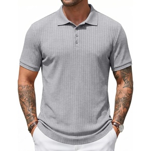 image:imageCOOFANDY Mens Textured Polo Sweater Casual Short Sleeve Sweaters Summer Slim Fit Golf SweaterLight Grey