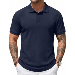 image:imageCOOFANDY Mens Textured Polo Sweater Casual Short Sleeve Sweaters Summer Slim Fit Golf SweaterNavy Blue