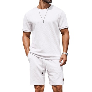 image:imageCOOFANDY Mens TwoPiece Set WrinkleResistant Stretch ShortSleeve TShirt and Shorts Summer Casual Textured OutfitsWhite