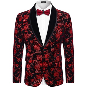 image:imageCOOFANDY Mens Velvet Tuxedo Floral Blazer Jacket for Prom Party Wedding  Tuxedo JacketVelvet BlazerRose Floral JacketRegular Fit Blazer1ButtonShawl LapelWeddingPromPartyDinnerDatingGiftRed