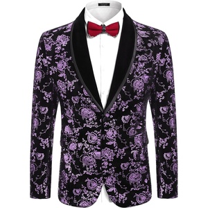 image:imageCOOFANDY Mens Velvet Tuxedo Floral Blazer Jacket for Prom Party Wedding  Tuxedo JacketVelvet BlazerRose Floral JacketRegular Fit Blazer1ButtonShawl LapelWeddingPromPartyDinnerDatingGiftPurple