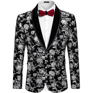 image:imageCOOFANDY Mens Velvet Tuxedo Floral Blazer Jacket for Prom Party Wedding  Tuxedo JacketVelvet BlazerRose Floral JacketRegular Fit Blazer1ButtonShawl LapelWeddingPromPartyDinnerDatingGiftSilver