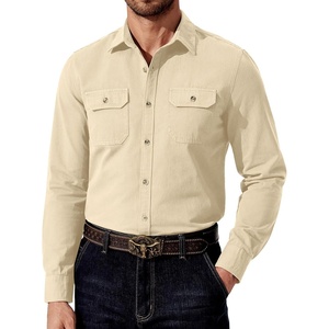 image:imageCOOFANDY Mens Western Cowboy Shirt Long Sleeve Cotton Button Down Work Shirts with PocketsBeige