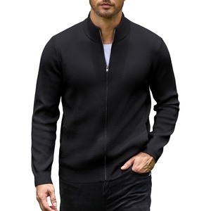 image:imageCOOFANDY Mens Zip up Sweater Jackets Knitted Cardigan Sweater Stand Collar  Textured Knitted Two Deep Slanted Pockets 2026 Fall Fashion Soft Warm Sweater Business Work Dress Long Sleeve SweatersBlack