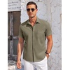 image:imageCOOFANDY Mens Casual Button Down Shirts Short Sleeve Summer Beach Vacation Untucked Dress Shirts with PocketArmy Green