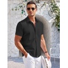image:imageCOOFANDY Mens Casual Button Down Shirts Short Sleeve Summer Beach Vacation Untucked Dress Shirts with PocketBlack