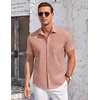 image:imageCOOFANDY Mens Casual Button Down Shirts Short Sleeve Summer Beach Vacation Untucked Dress Shirts with PocketPink