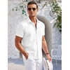 image:imageCOOFANDY Mens Casual Button Down Shirts Short Sleeve Summer Beach Vacation Untucked Dress Shirts with PocketWhite