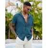 image:imageCOOFANDY Mens Casual Button Down Shirts Short Sleeve Textured Shirt Summer Beach Shirts for MenLake Green