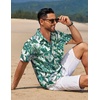 image:imageCOOFANDY Mens Casual Button Down Shirts Short Sleeve Textured Shirt Summer Beach Shirts for MenWhitegreen Leaves