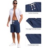 image:imageCOOFANDY Mens Casual Cotton Linen Shorts Elastic Waist Drawstring Shorts Summer Beach VacationDenim Blue