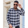 image:imageCOOFANDY Mens Flannel Long Sleeve Button Down Casual Plaid Shirt With PocketNavy White Plaid