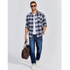 image:imageCOOFANDY Mens Flannel Long Sleeve Button Down Casual Plaid Shirt With PocketNavy White Plaid