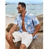 image:imageCOOFANDY Mens Hawaiian Shirt Short Sleeve Casual Button Down Tropical Summer Beach Aloha ShirtsBluewhite Leaves